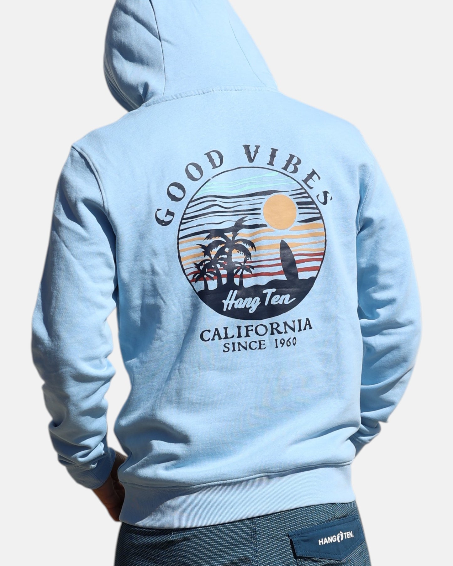 Good Vibes Retro Organic Cotton Hoodie - Powder Blue