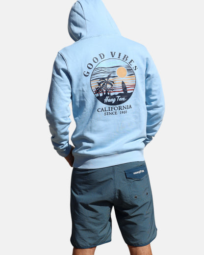 Good Vibes Retro Organic Cotton Hoodie - Powder Blue